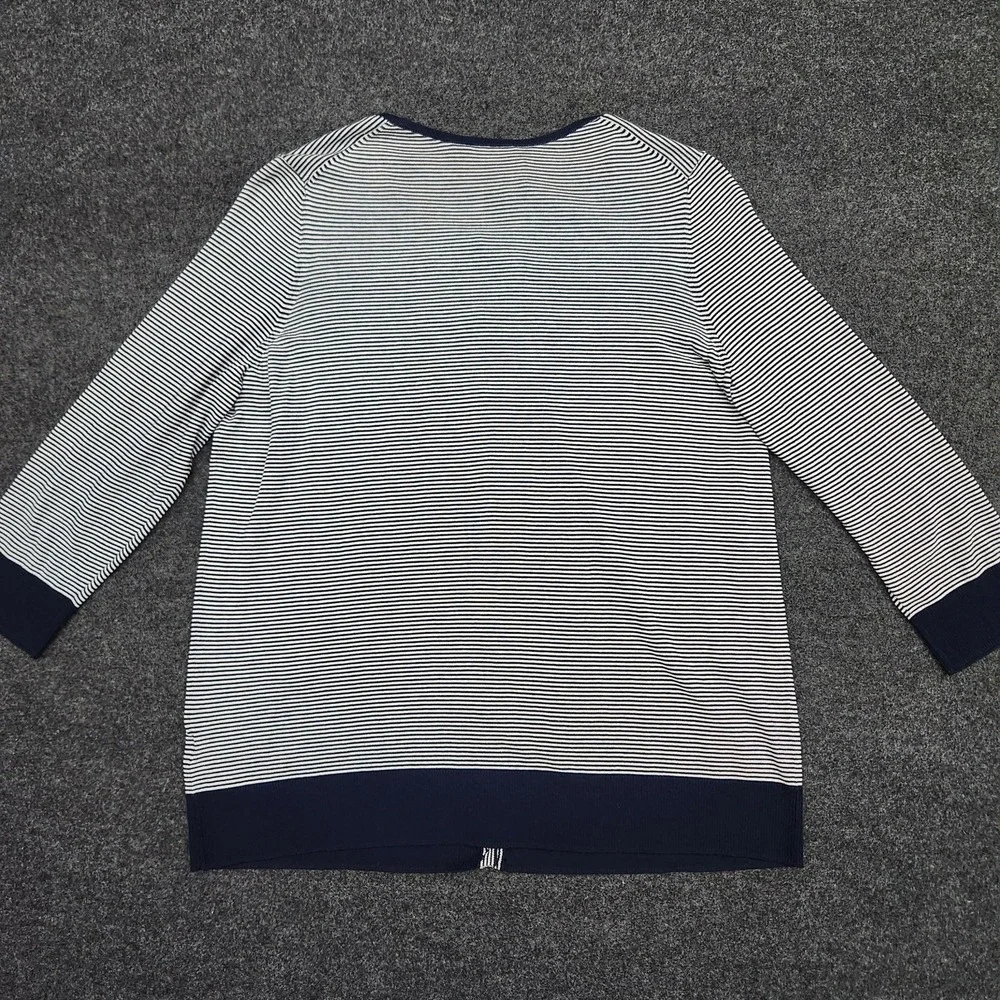 Talbots Womens X Navy White 3/4 Sleeve Button Up Cardigan Sweater Coastal Preppy